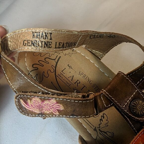 Spring Step L'Artiste Cloe Sandals 40 Leather Womens 8.5 9 Brown Tan Khaki Shoes - Picture 11 of 12